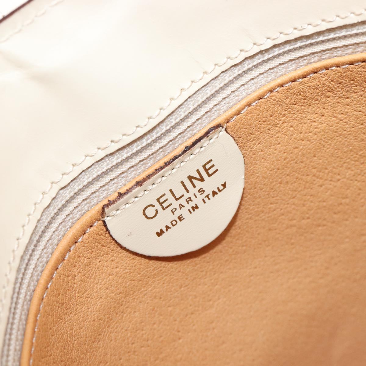 CELINE Circle Shoulder Bag Leather White Gold Auth 204441