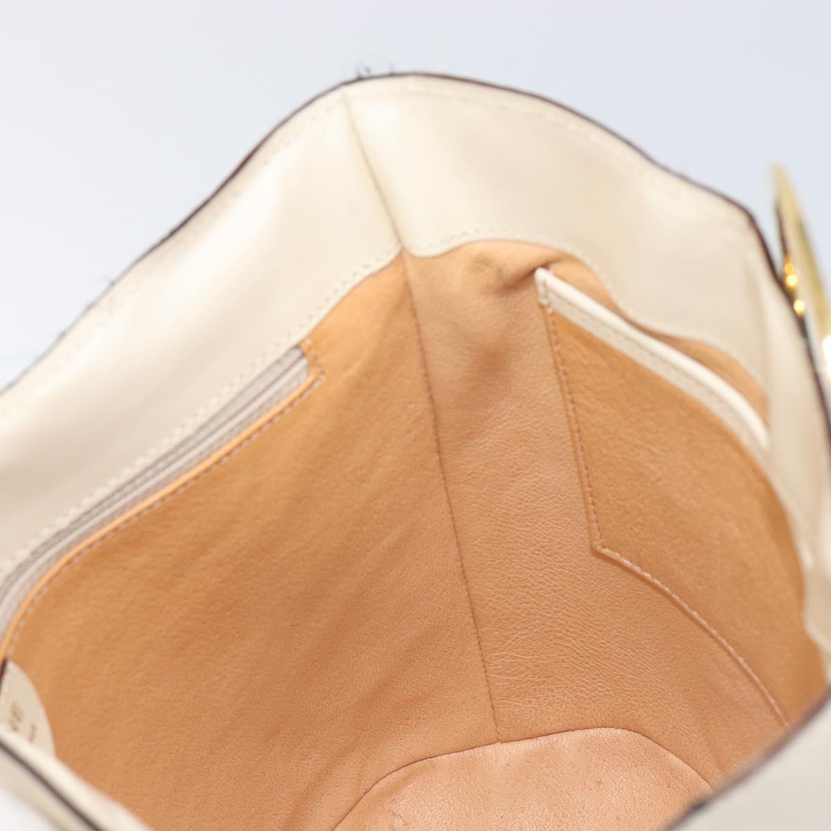 CELINE Circle Shoulder Bag Leather White Gold Auth 204441