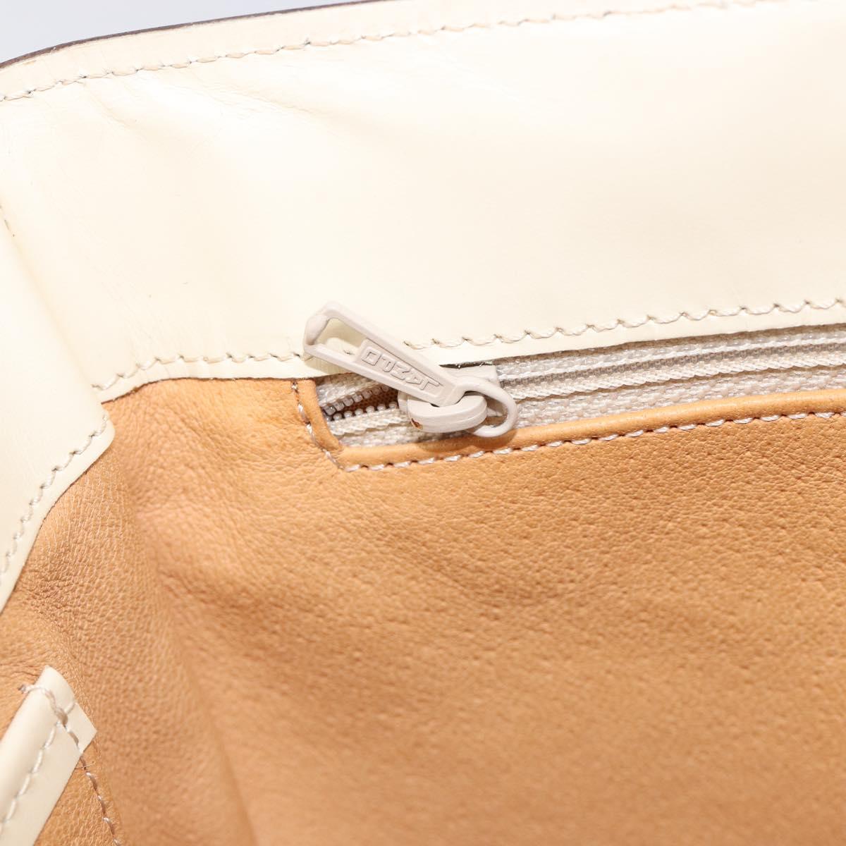 CELINE Circle Shoulder Bag Leather White Gold Auth 204441