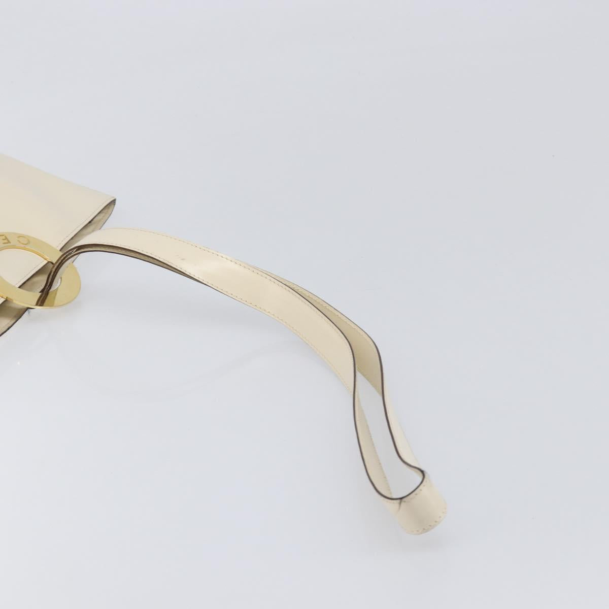 CELINE Circle Shoulder Bag Leather White Gold Auth 204441