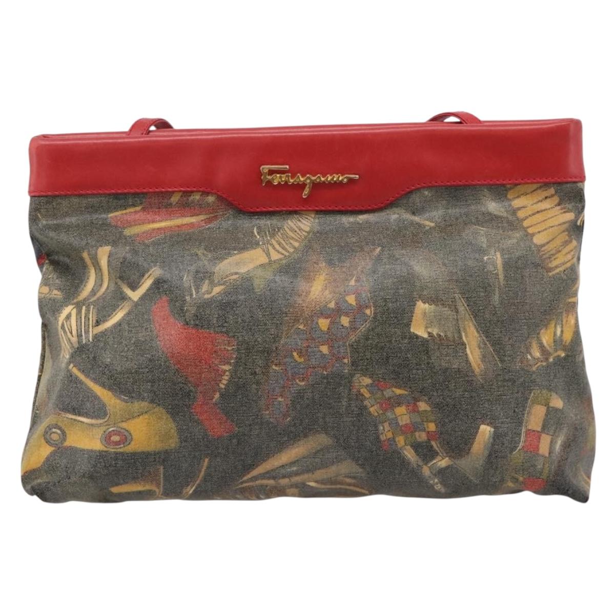 Salvatore Ferragamo Shoulder Bag Coated Canvas Multicolor Gold Auth 204442