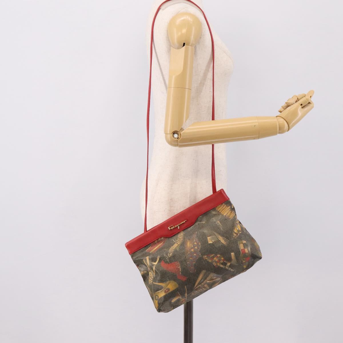 Salvatore Ferragamo Shoulder Bag Coated Canvas Multicolor Gold Auth 204442