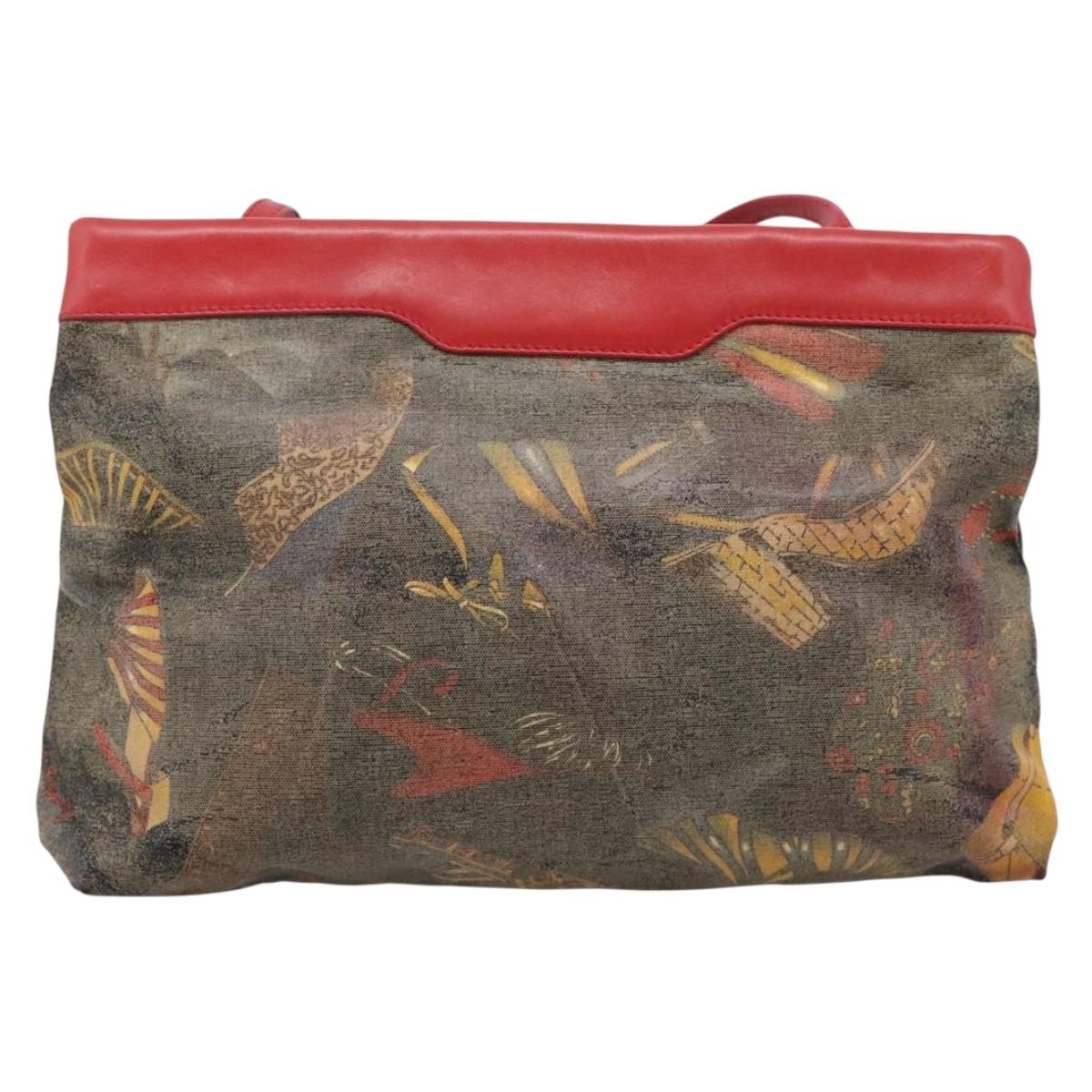 Salvatore Ferragamo Shoulder Bag Coated Canvas Multicolor Gold Auth 204442