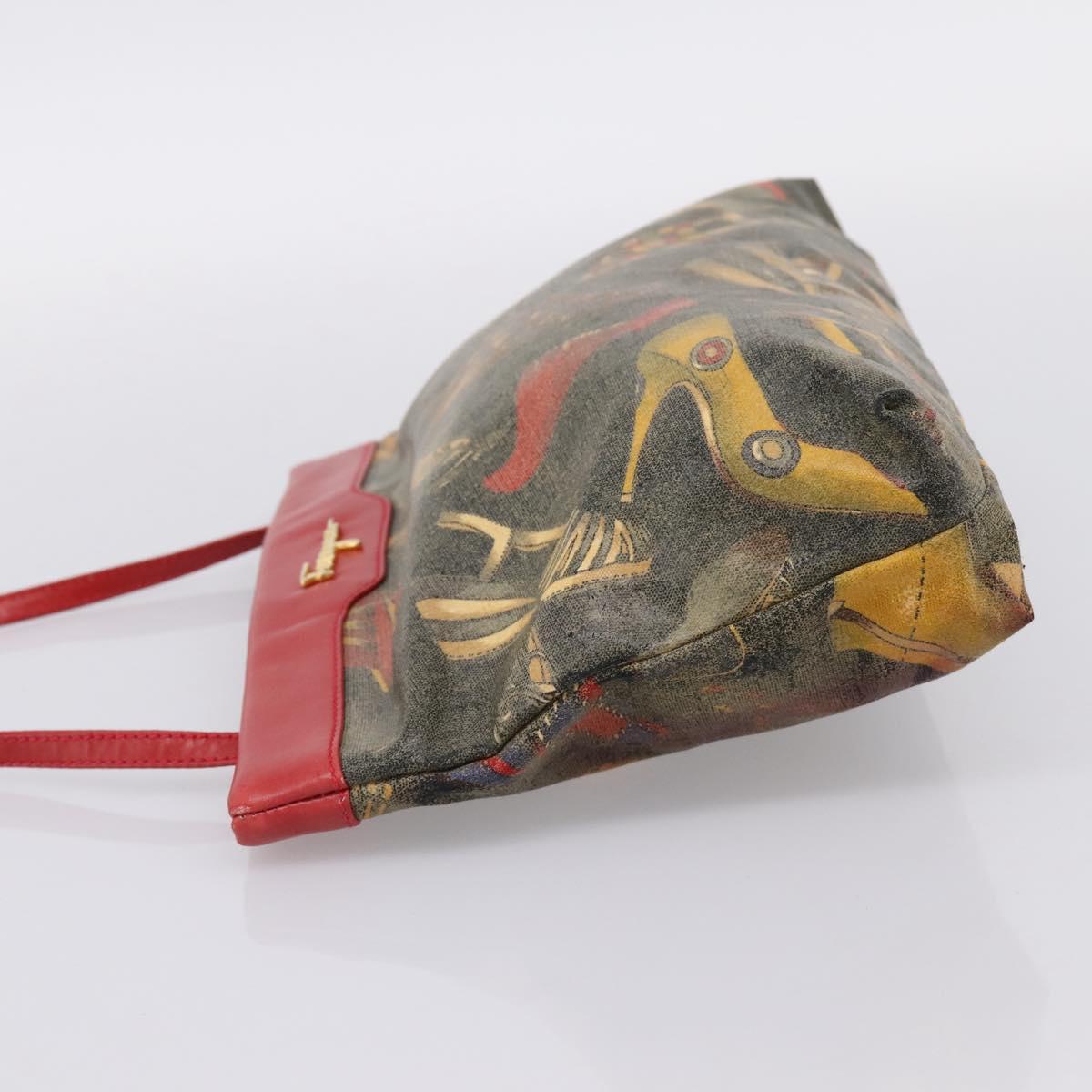 Salvatore Ferragamo Shoulder Bag Coated Canvas Multicolor Gold Auth 204442