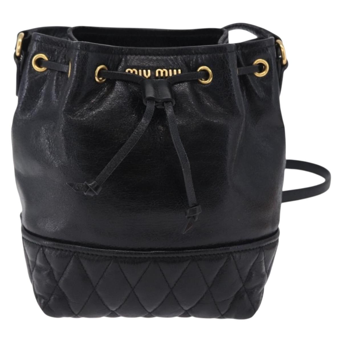 Miu Miu Shoulder Bag Vitellolux Black Gold Auth 204448V