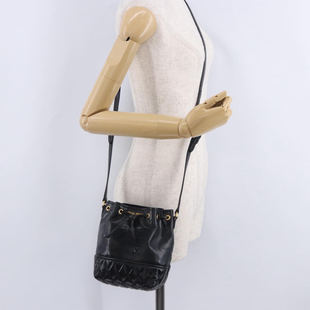 Miu Miu Shoulder Bag Vitellolux Black Gold Auth 204448V