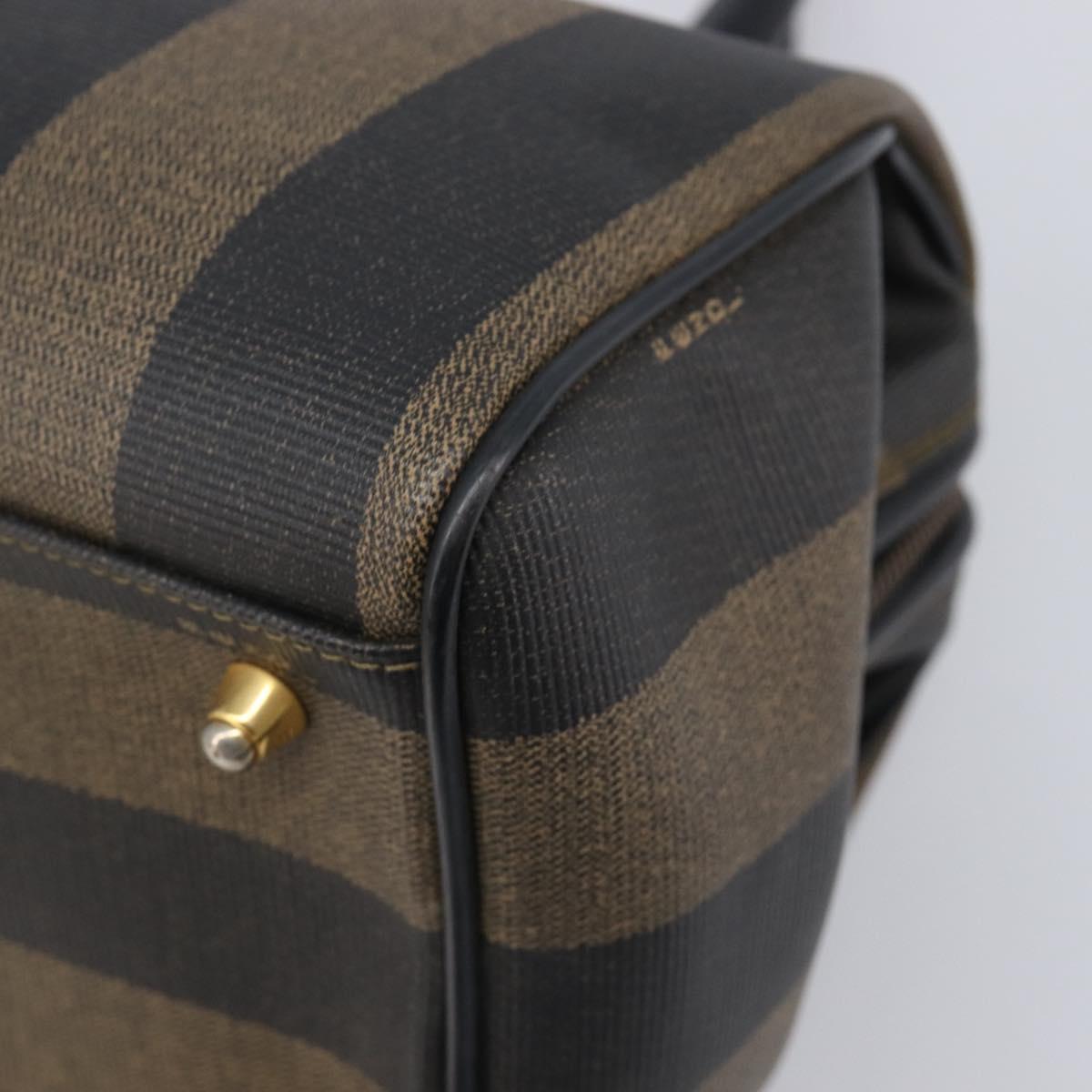 FENDI Pecan Canvas Hand Bag PVC Black Brown Auth 204451V