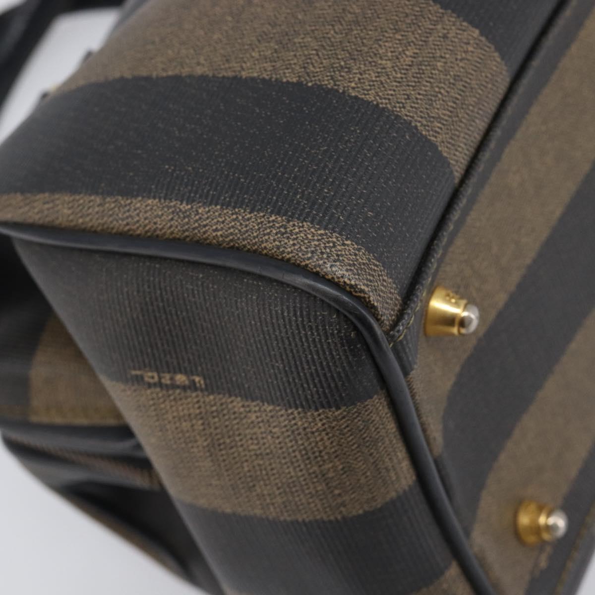 FENDI Pecan Canvas Hand Bag PVC Black Brown Auth 204451V