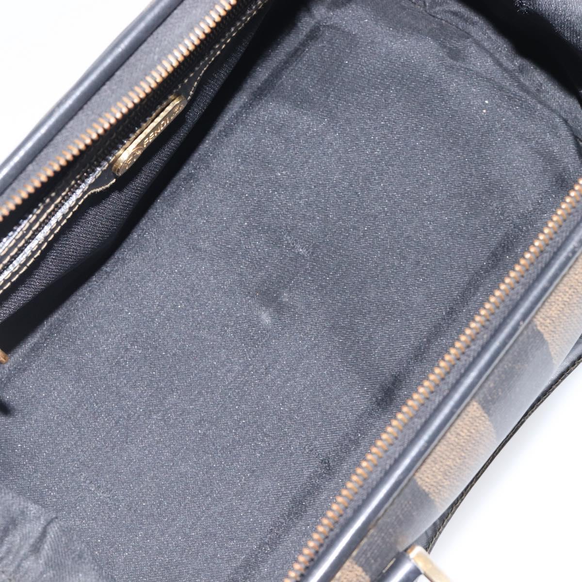 FENDI Pecan Canvas Hand Bag PVC Black Brown Auth 204451V