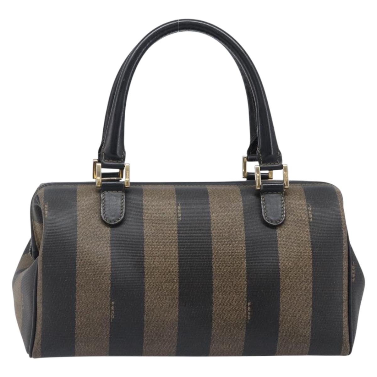 FENDI Pecan Canvas Hand Bag PVC Black Brown Auth 204451V