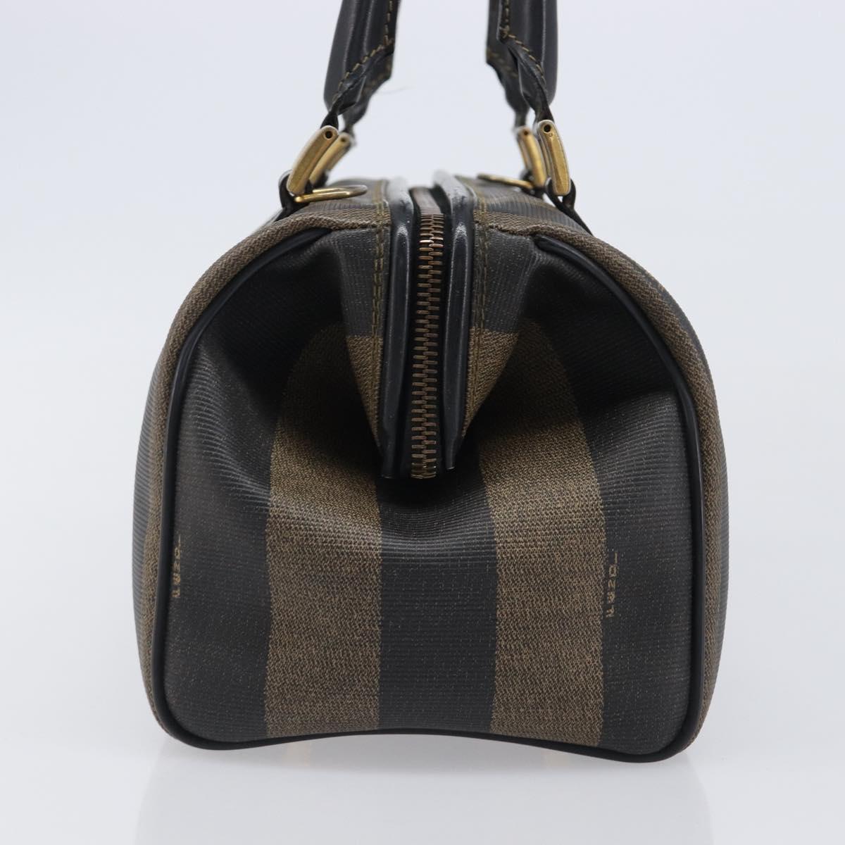 FENDI Pecan Canvas Hand Bag PVC Black Brown Auth 204451V