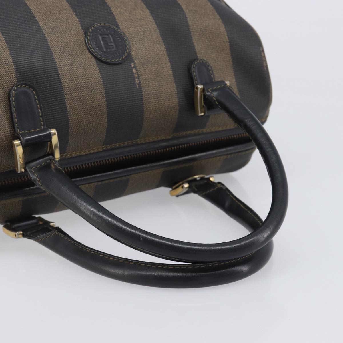FENDI Pecan Canvas Hand Bag PVC Black Brown Auth 204451V