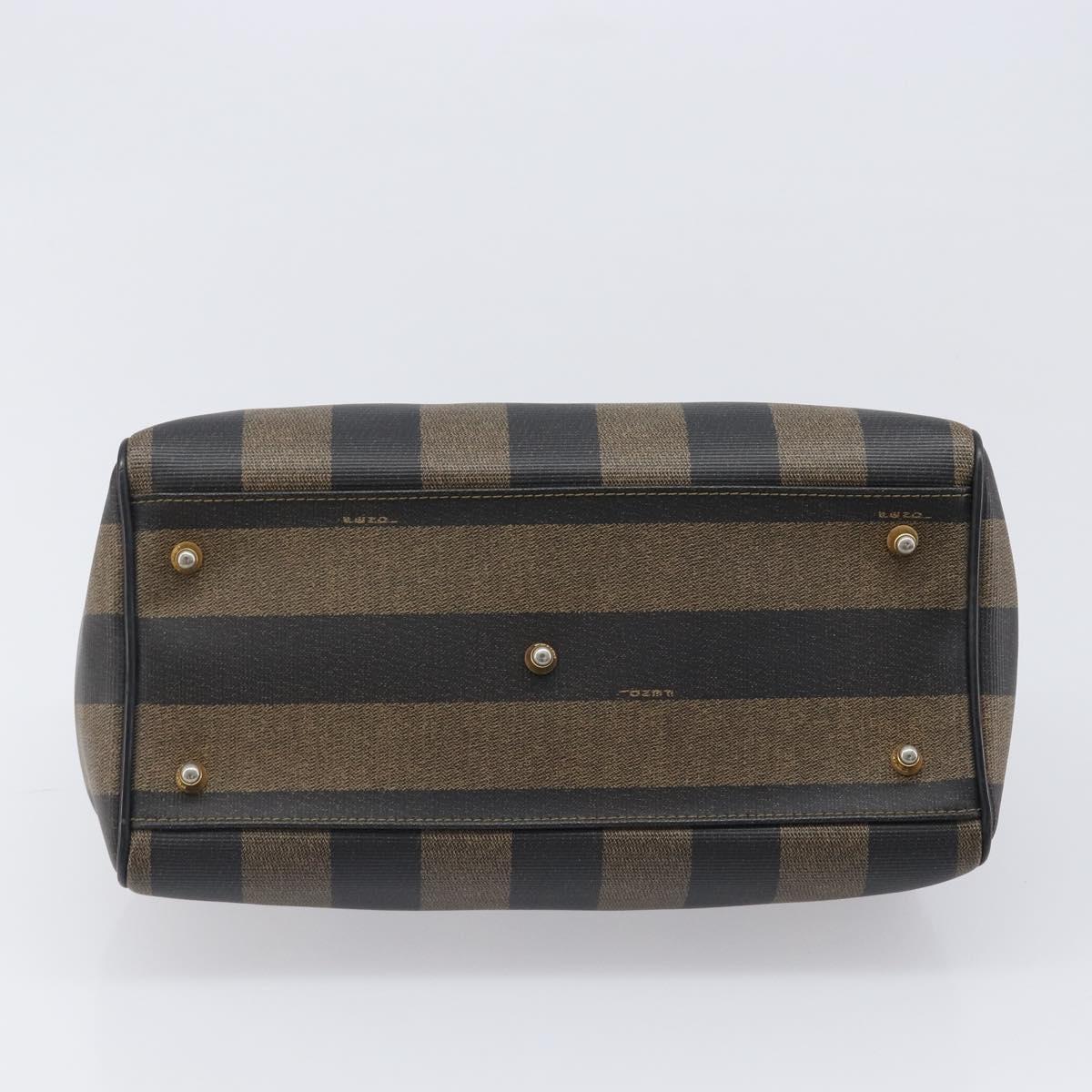FENDI Pecan Canvas Hand Bag PVC Black Brown Auth 204451V