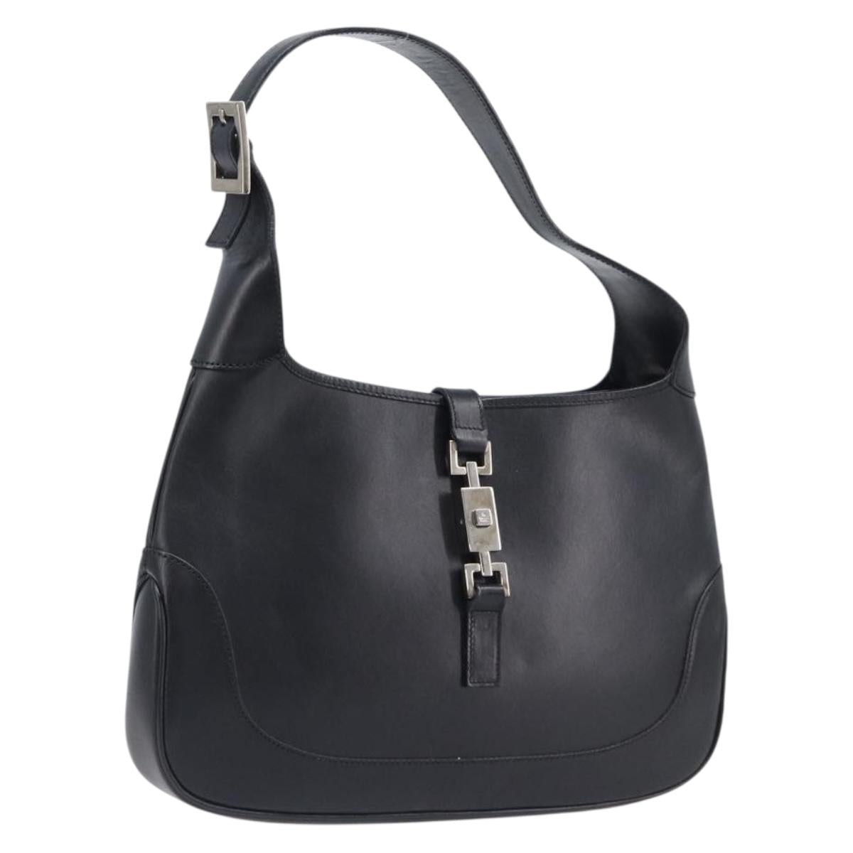 GUCCI Jackie Shoulder Bag Leather Black Silver 001 3306 2684 Auth 204452A