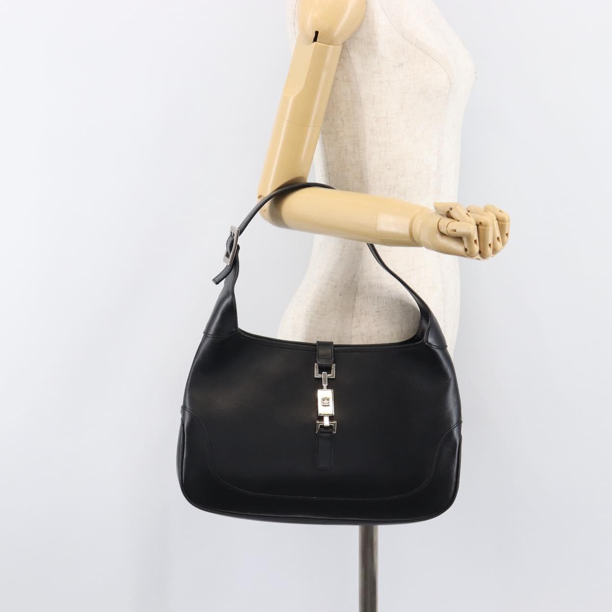 GUCCI Jackie Shoulder Bag Leather Black Silver 001 3306 2684 Auth 204452A