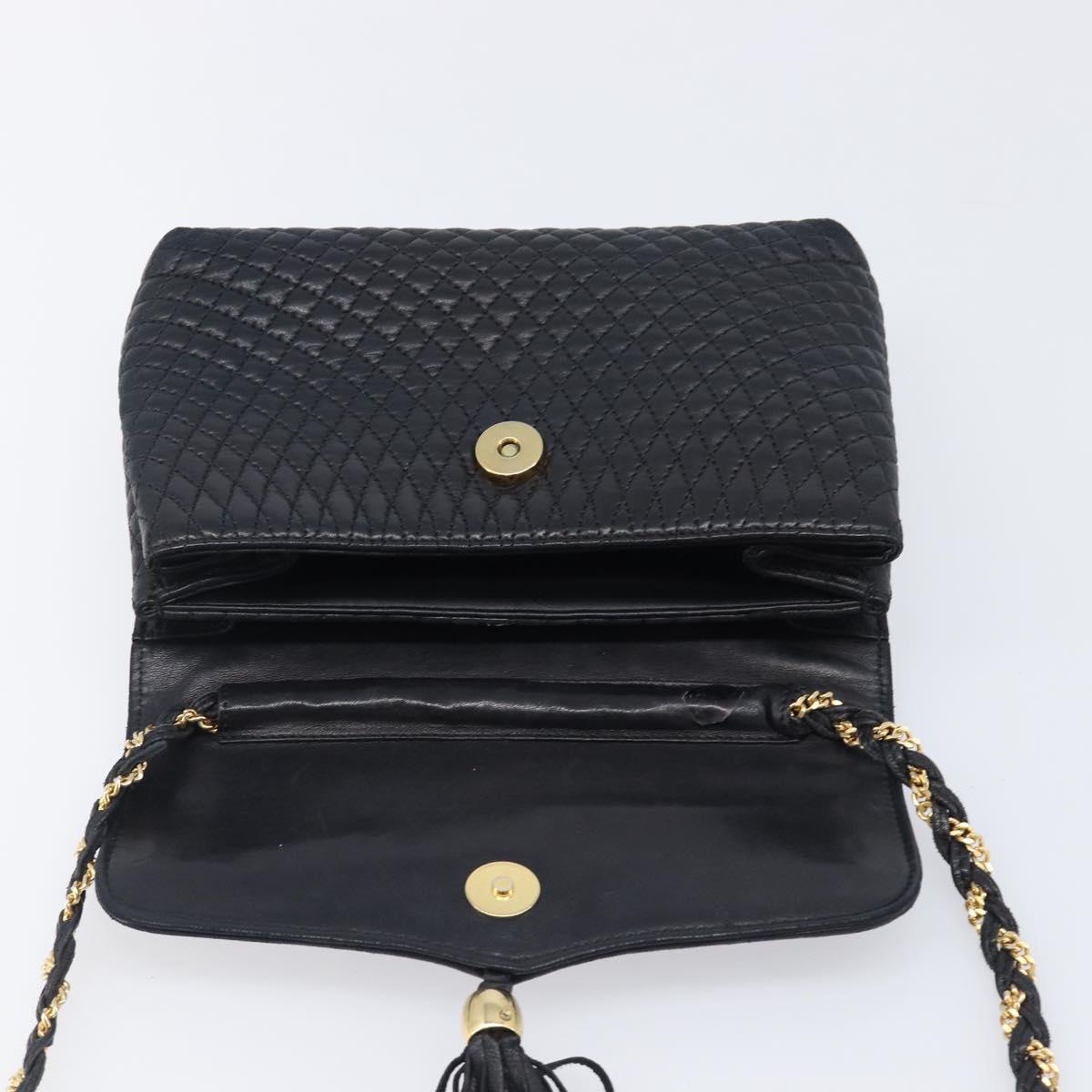 BALLY Chain Shoulder Bag Leather Black Gold Auth 204454