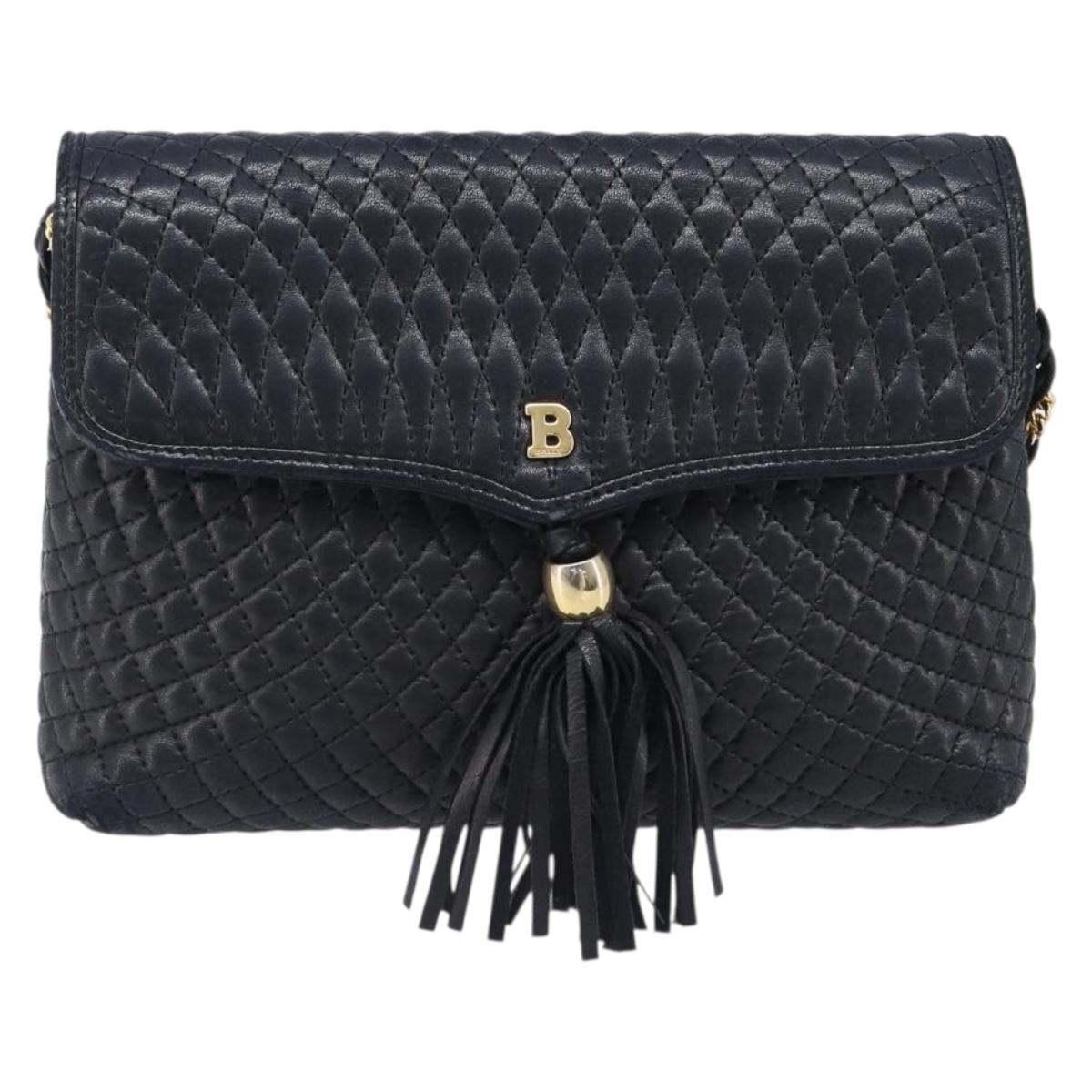 BALLY Chain Shoulder Bag Leather Black Gold Auth 204454