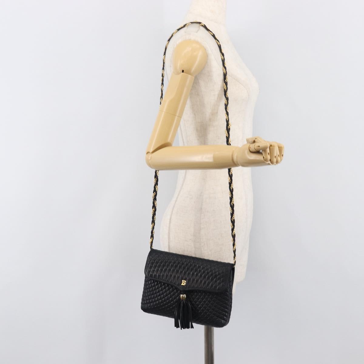 BALLY Chain Shoulder Bag Leather Black Gold Auth 204454