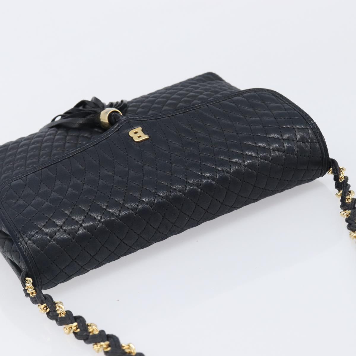BALLY Chain Shoulder Bag Leather Black Gold Auth 204454