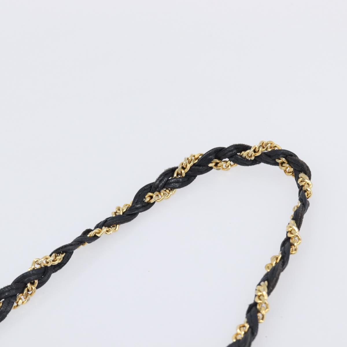 BALLY Chain Shoulder Bag Leather Black Gold Auth 204454