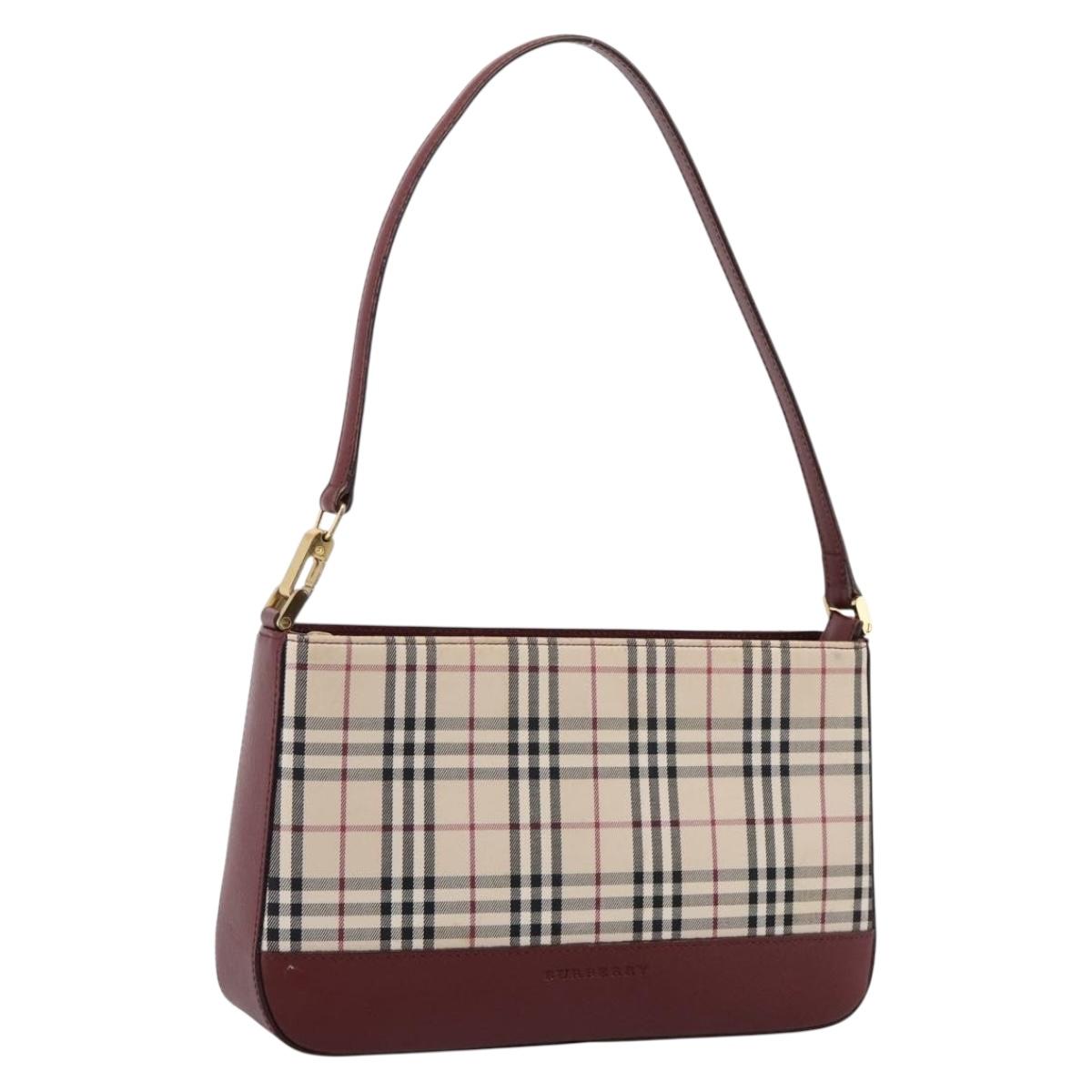 BURBERRY Nova Check Shoulder Bag Canvas Beige Gold Auth 204455