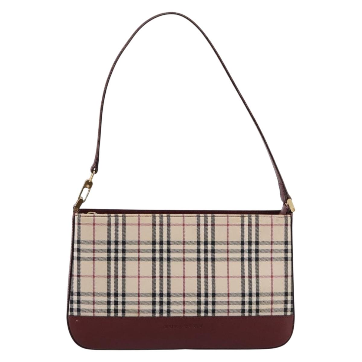 BURBERRY Nova Check Shoulder Bag Canvas Beige Gold Auth 204455