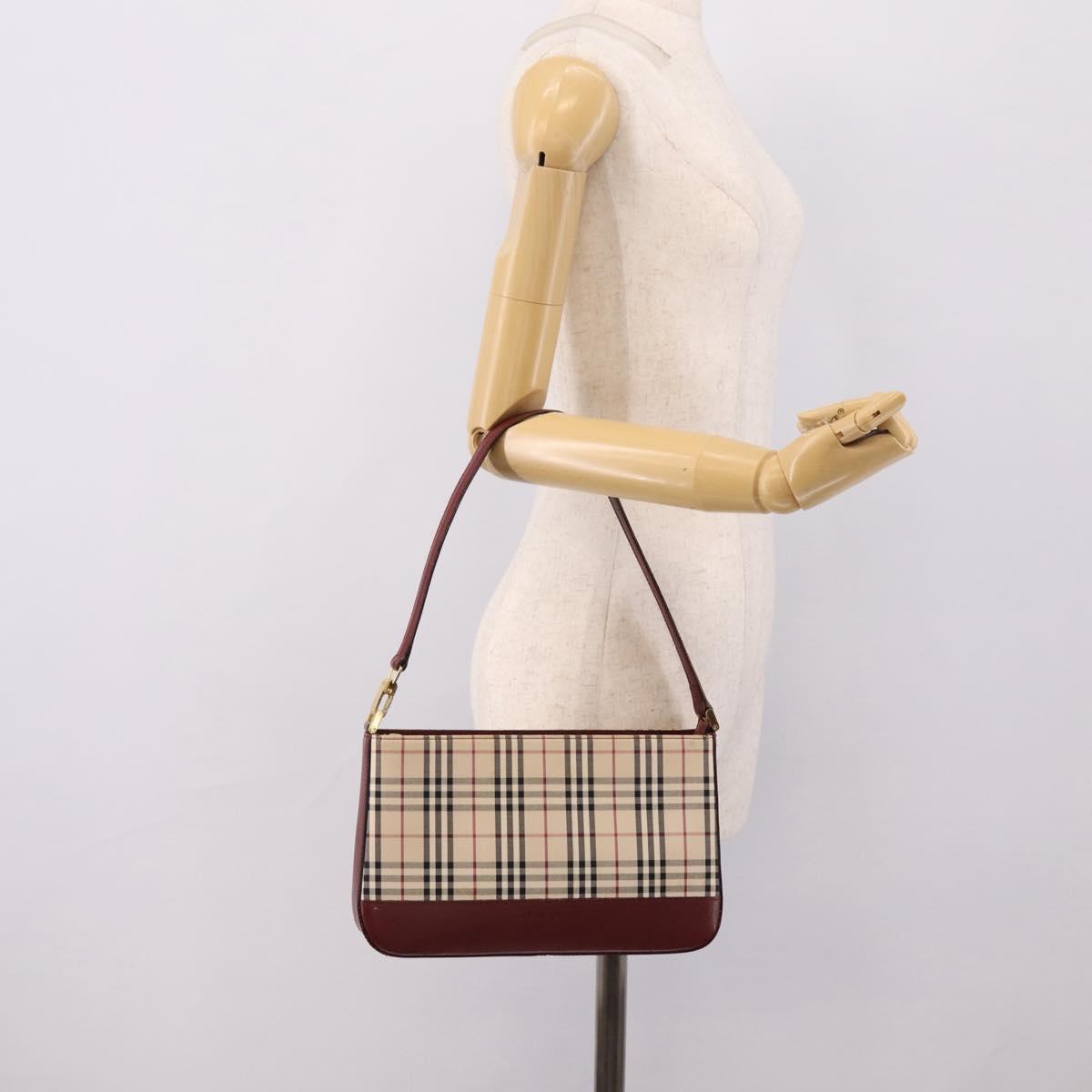 BURBERRY Nova Check Shoulder Bag Canvas Beige Gold Auth 204455