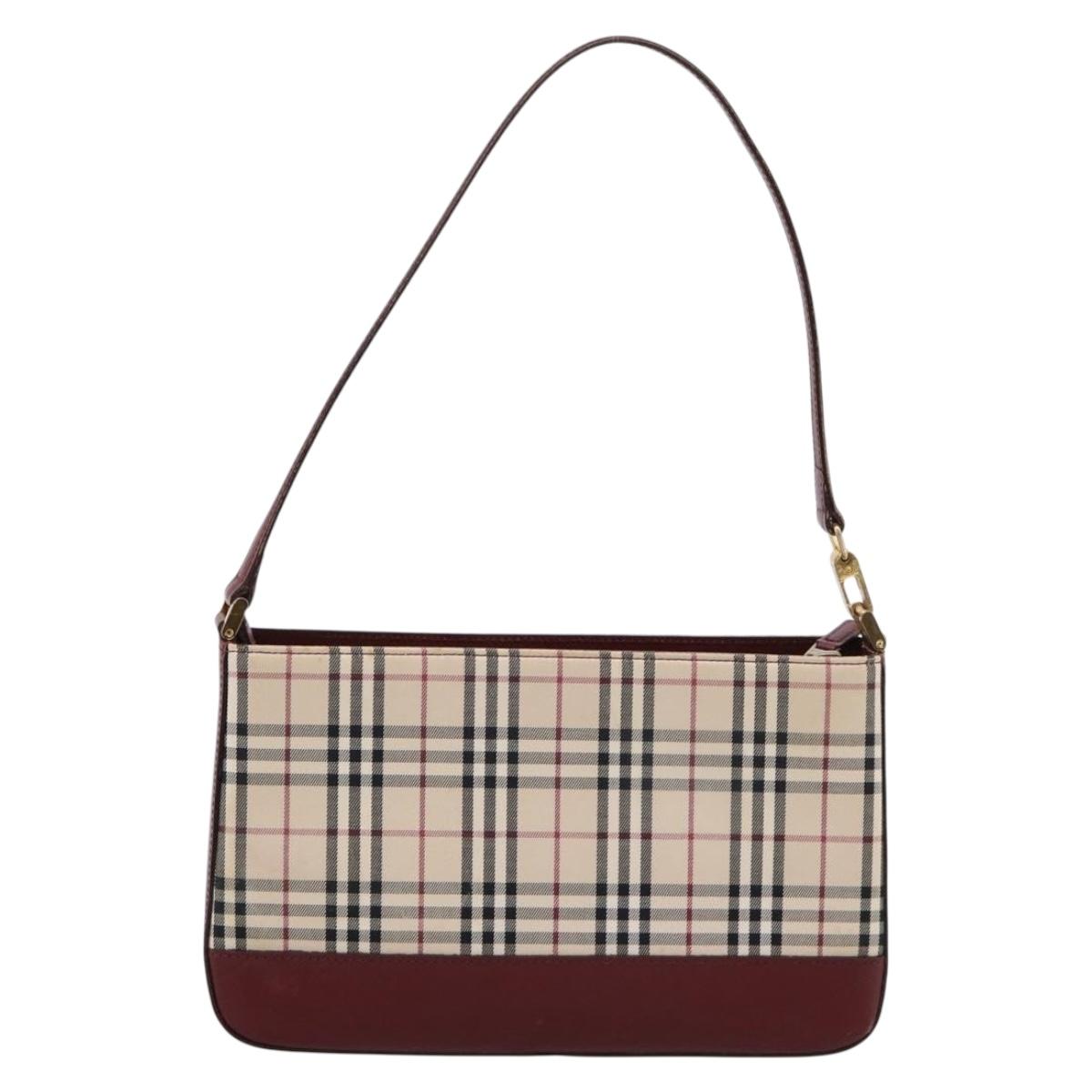 BURBERRY Nova Check Shoulder Bag Canvas Beige Gold Auth 204455
