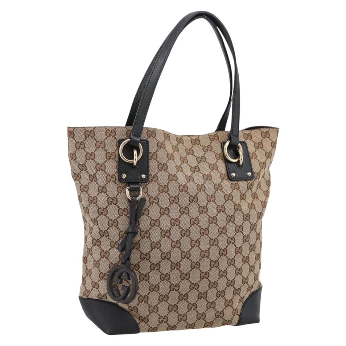 GUCCI GG Canvas Tote Bag Beige Gold 247237 Auth 204456A