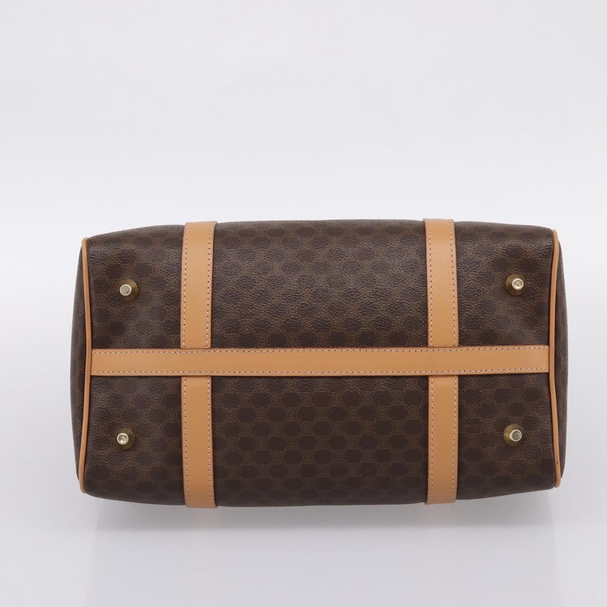 CELINE Macadam Canvas Boston Bag PVC Leather Brown Gold Auth 204457V