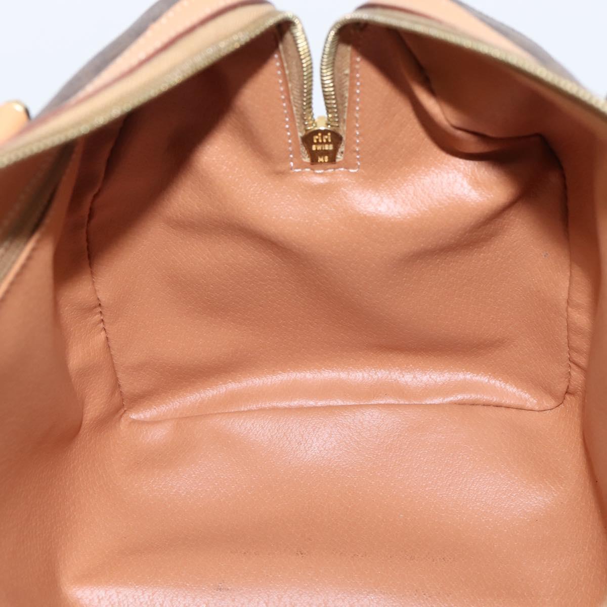 CELINE Macadam Canvas Boston Bag PVC Leather Brown Gold Auth 204457V