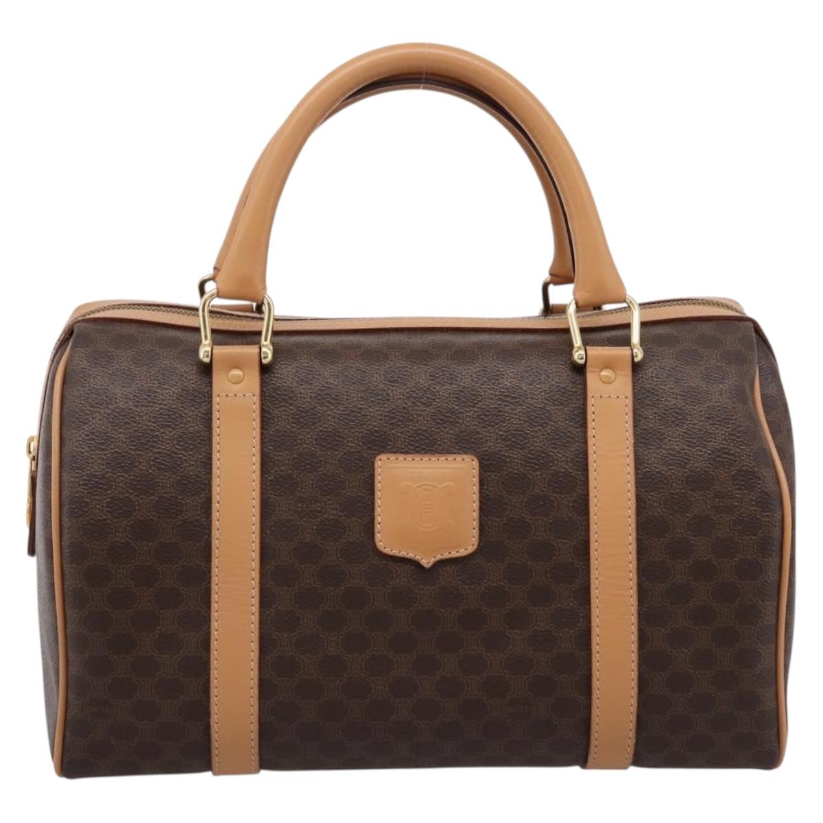 CELINE Macadam Canvas Boston Bag PVC Leather Brown Gold Auth 204457V