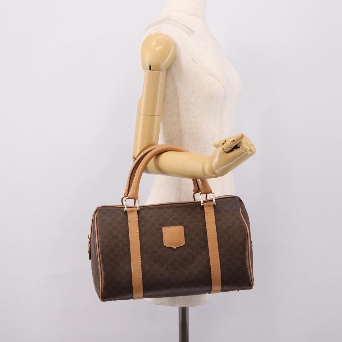 CELINE Macadam Canvas Boston Bag PVC Leather Brown Gold Auth 204457V