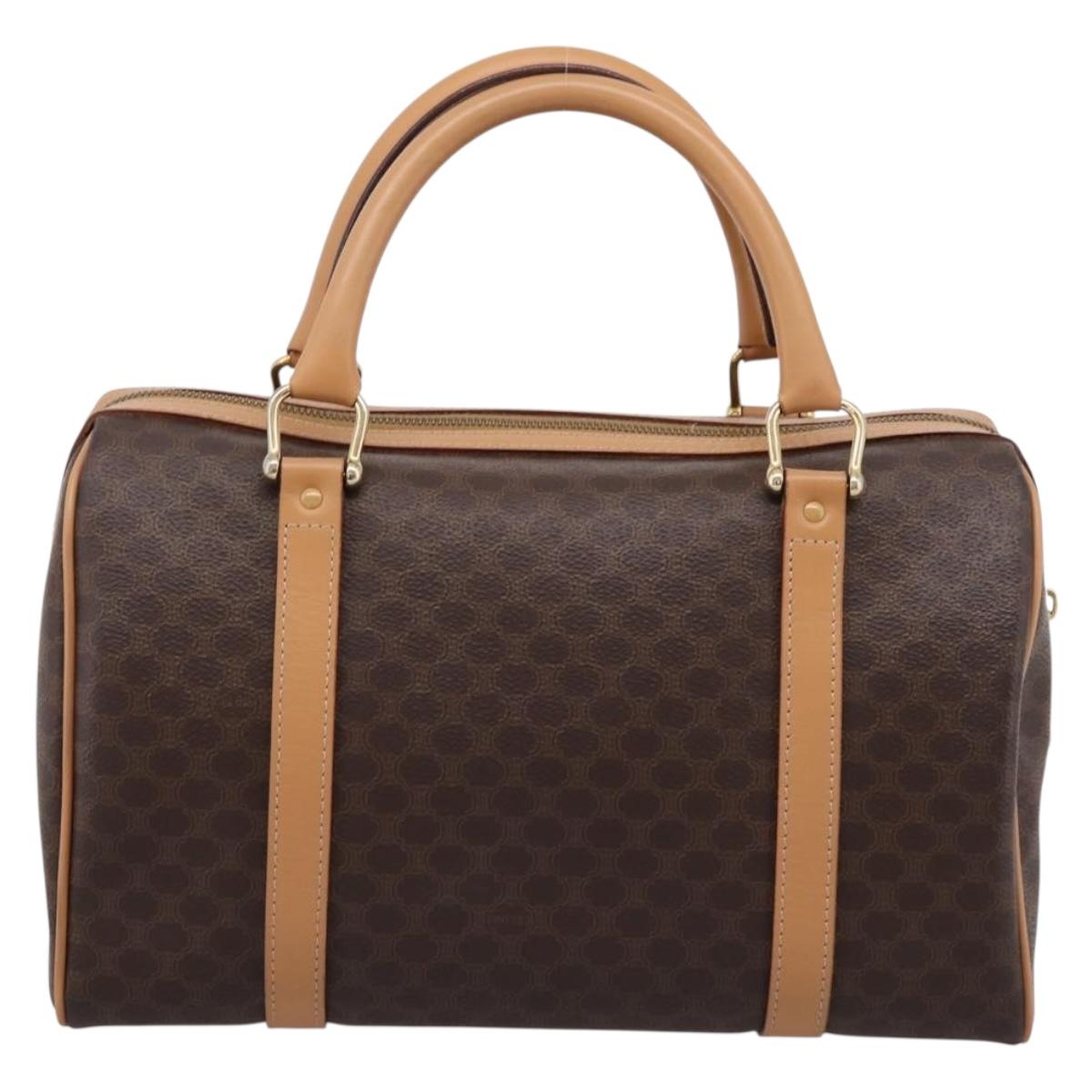 CELINE Macadam Canvas Boston Bag PVC Leather Brown Gold Auth 204457V