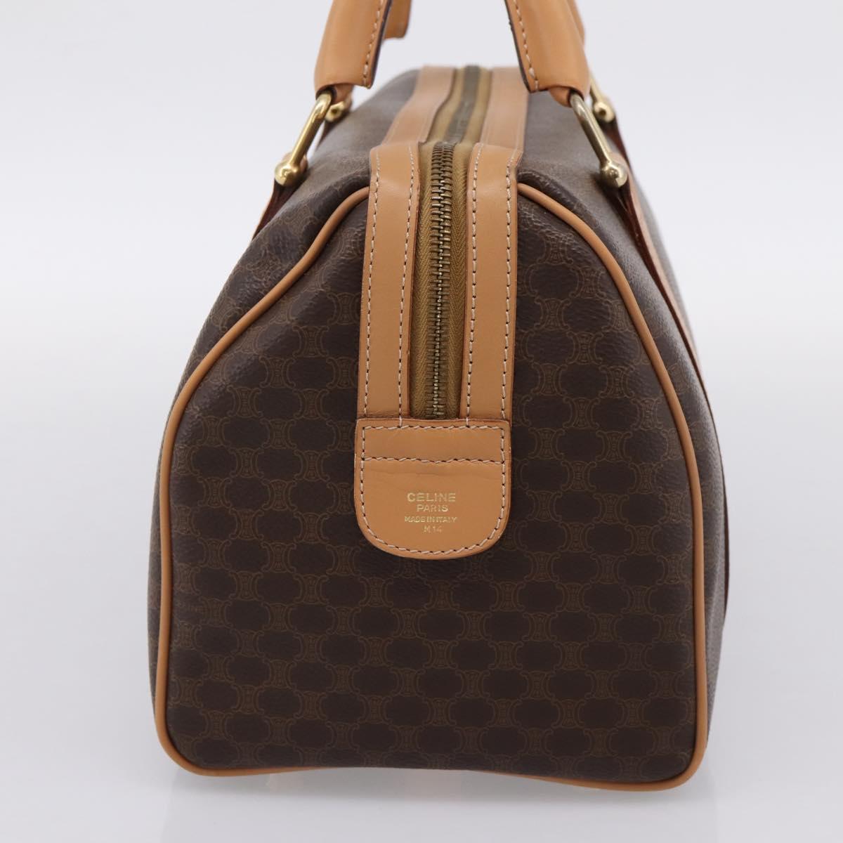 CELINE Macadam Canvas Boston Bag PVC Leather Brown Gold Auth 204457V