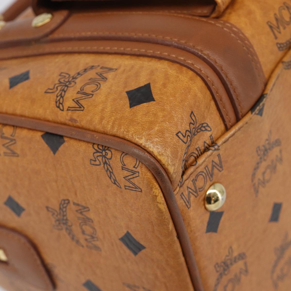 MCM Logogram Vicetos Boston Bag PVC Leather Brown Gold Auth 204458A