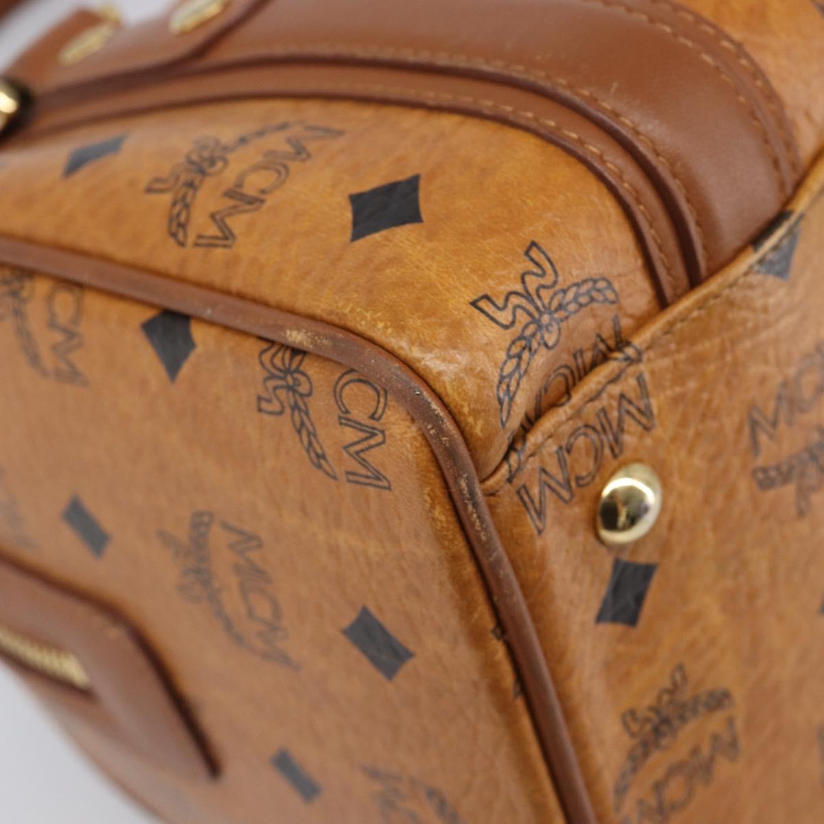 MCM Logogram Vicetos Boston Bag PVC Leather Brown Gold Auth 204458A