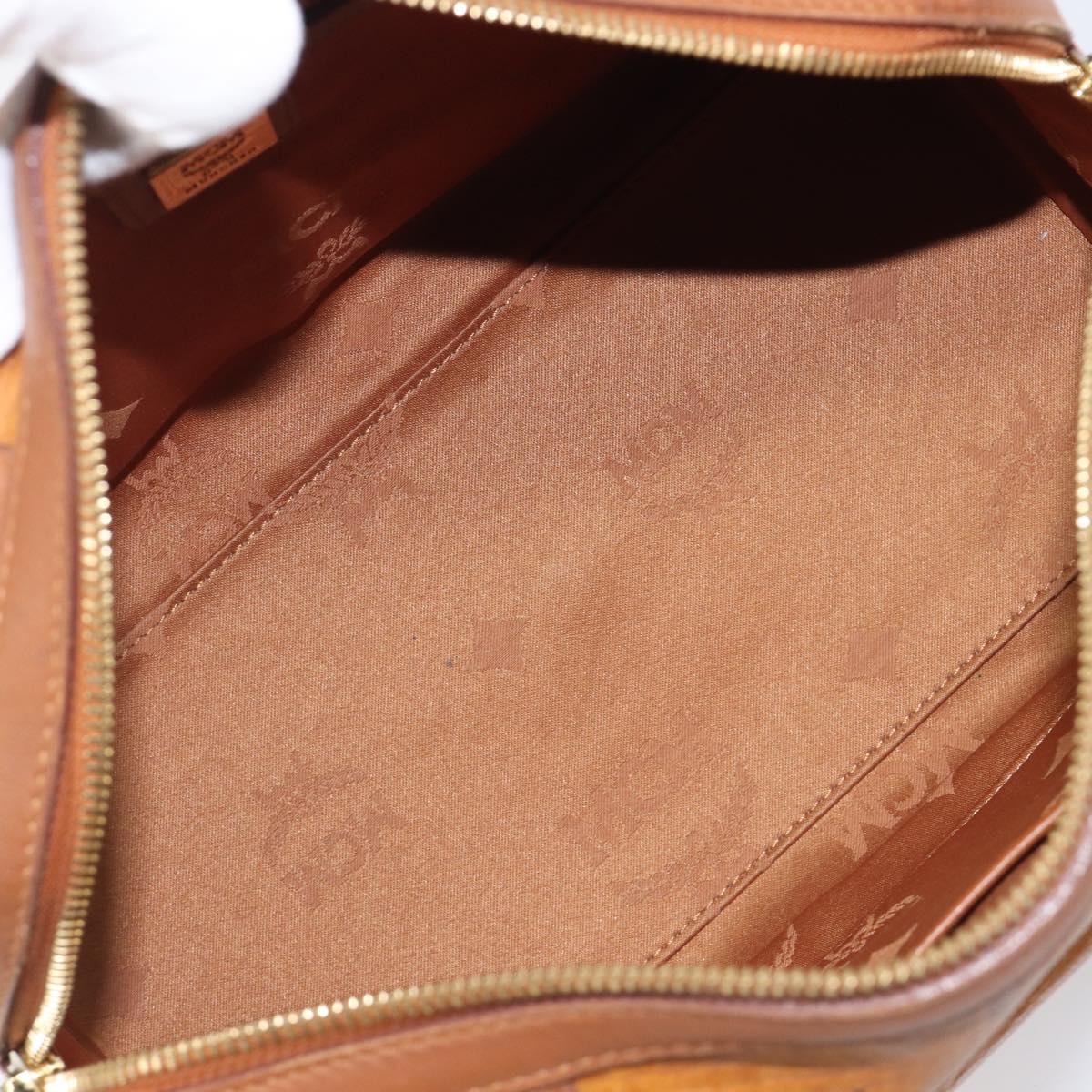 MCM Logogram Vicetos Boston Bag PVC Leather Brown Gold Auth 204458A