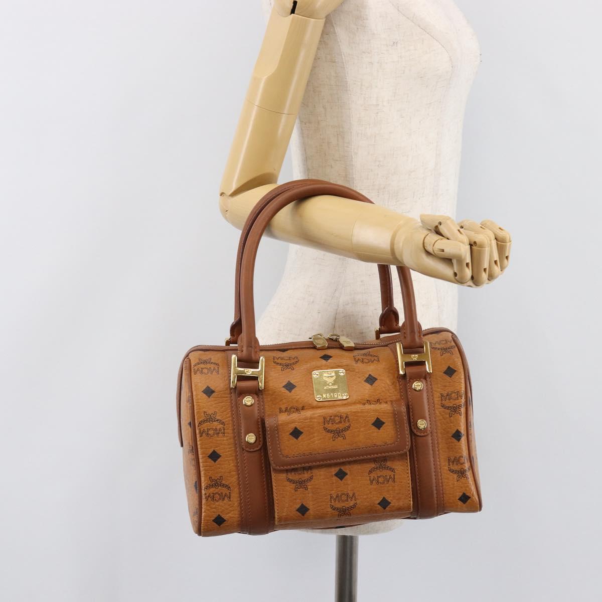 MCM Logogram Vicetos Boston Bag PVC Leather Brown Gold Auth 204458A