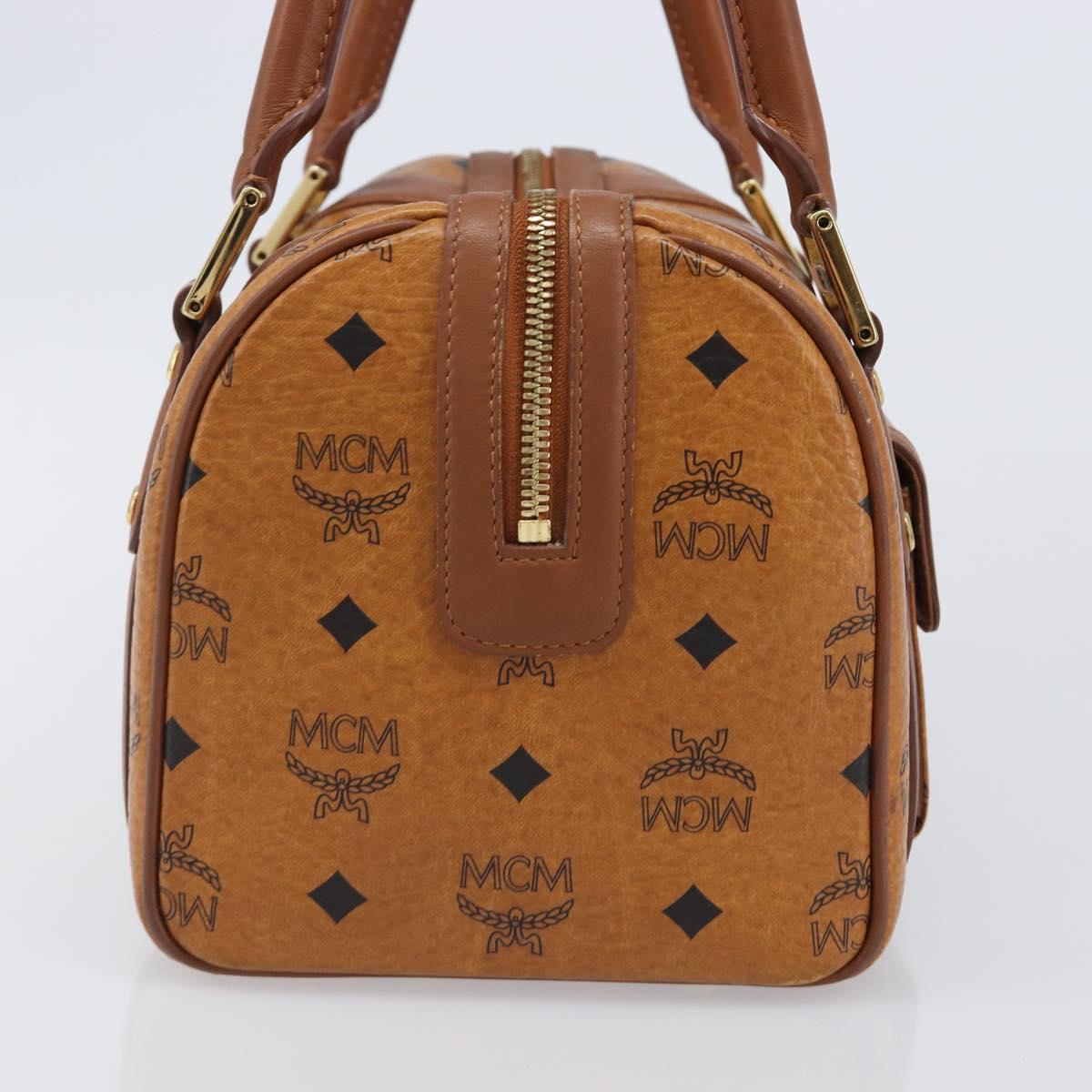 MCM Logogram Vicetos Boston Bag PVC Leather Brown Gold Auth 204458A