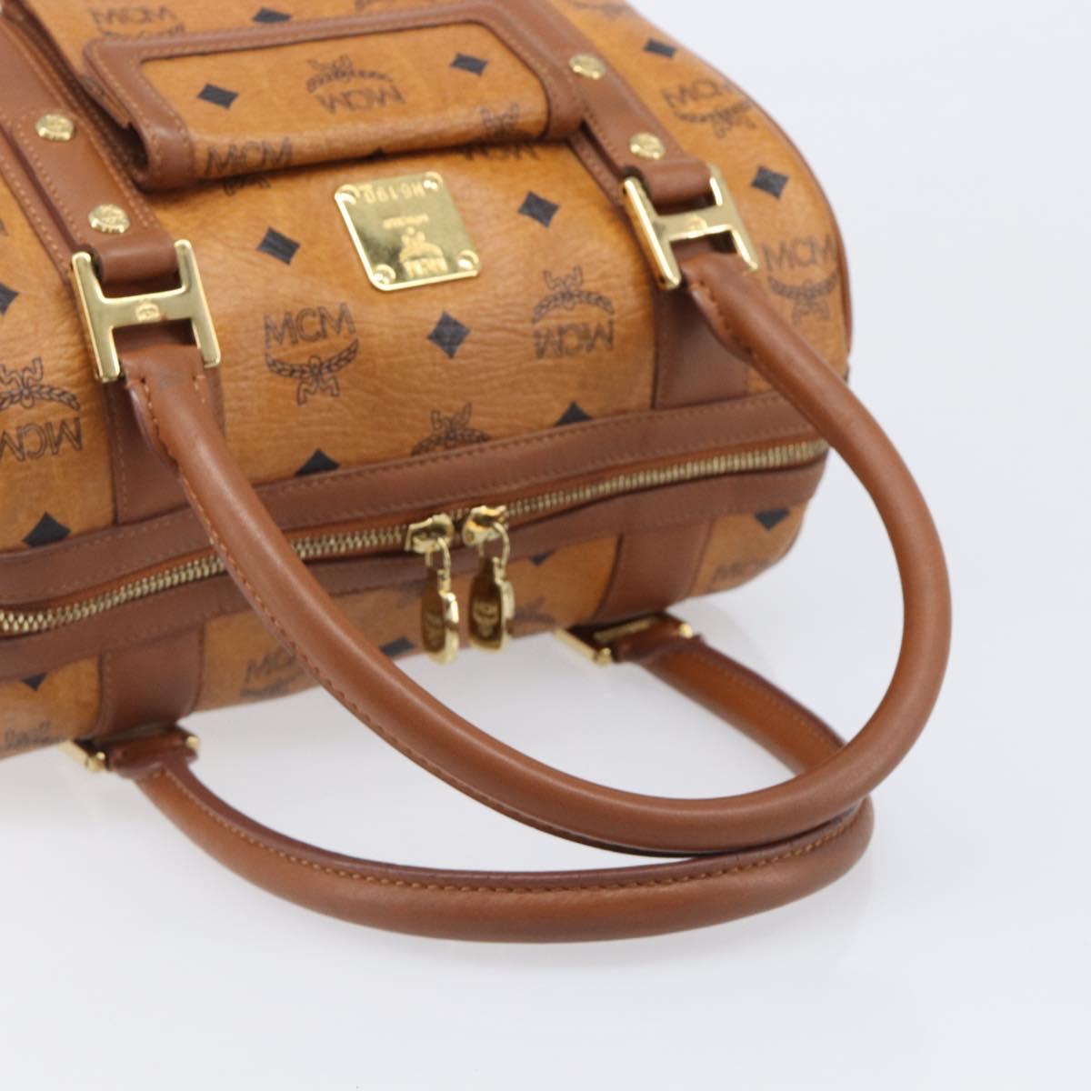 MCM Logogram Vicetos Boston Bag PVC Leather Brown Gold Auth 204458A