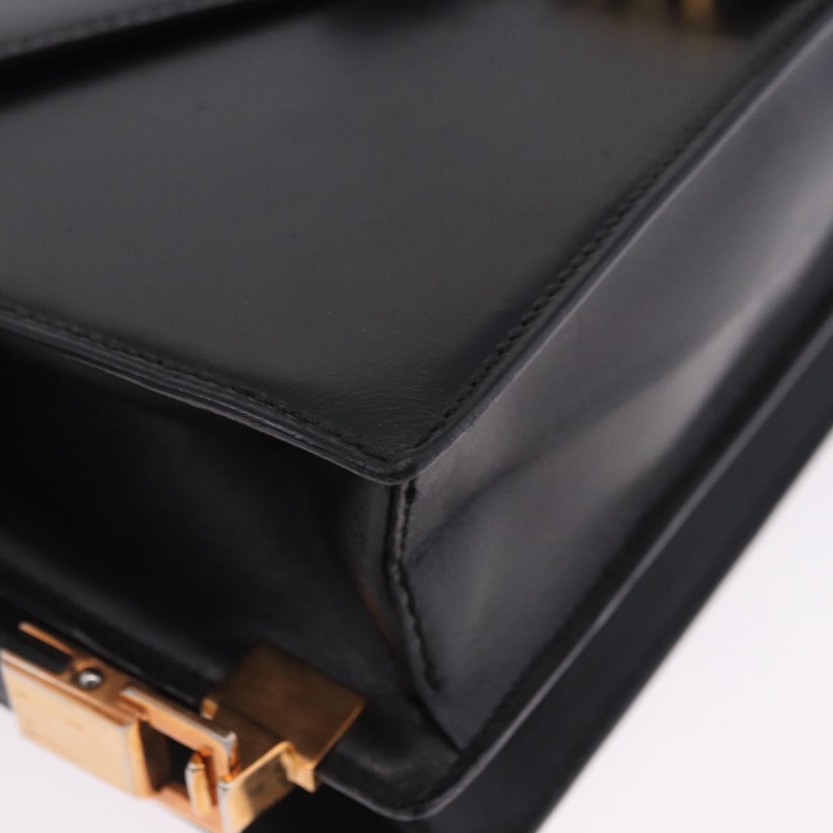 CELINE Horse Carriage Shoulder Bag Leather Black Gold Auth 204459