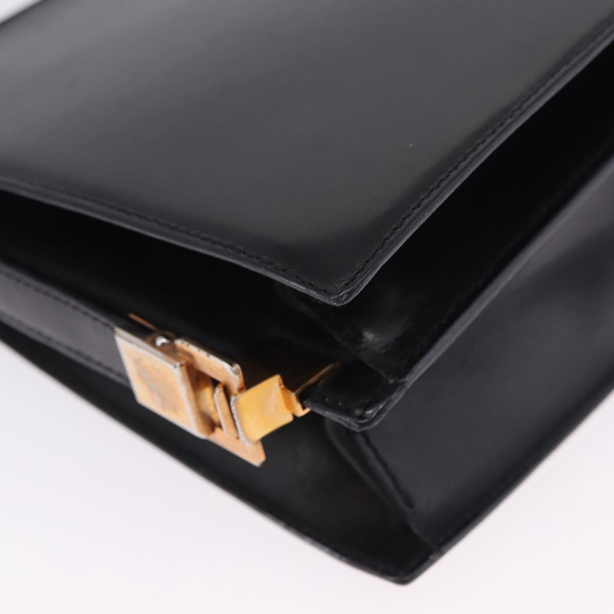 CELINE Horse Carriage Shoulder Bag Leather Black Gold Auth 204459