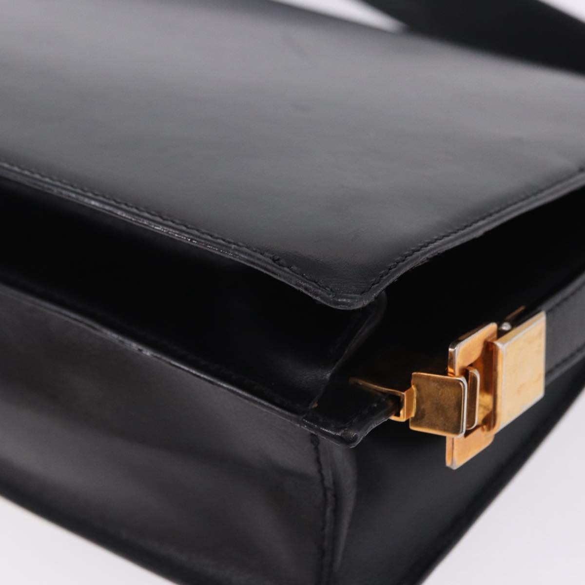 CELINE Horse Carriage Shoulder Bag Leather Black Gold Auth 204459