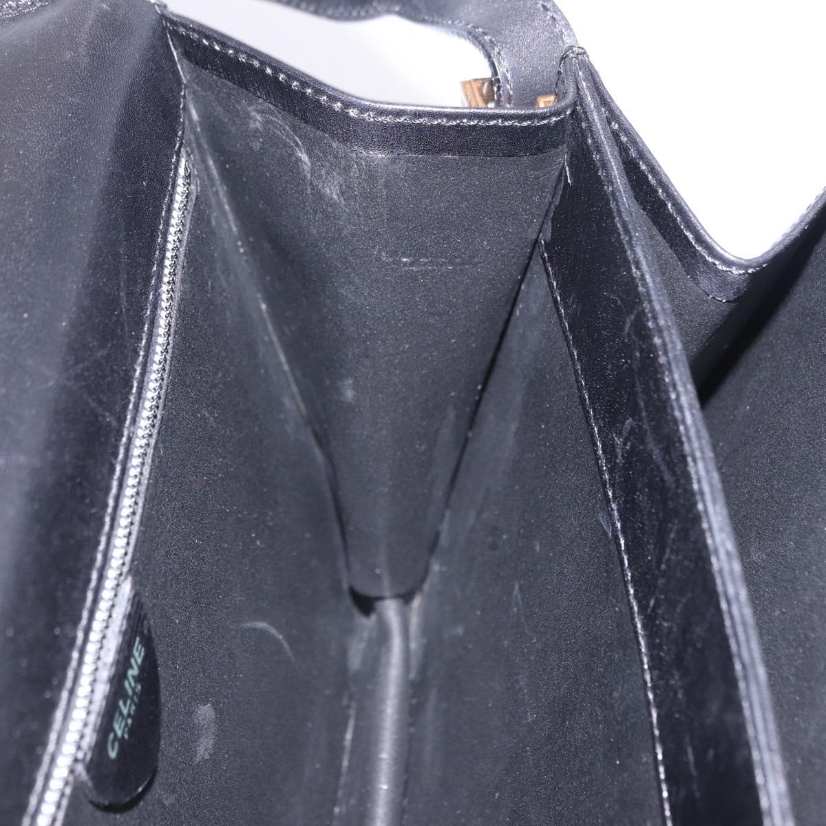 CELINE Horse Carriage Shoulder Bag Leather Black Gold Auth 204459