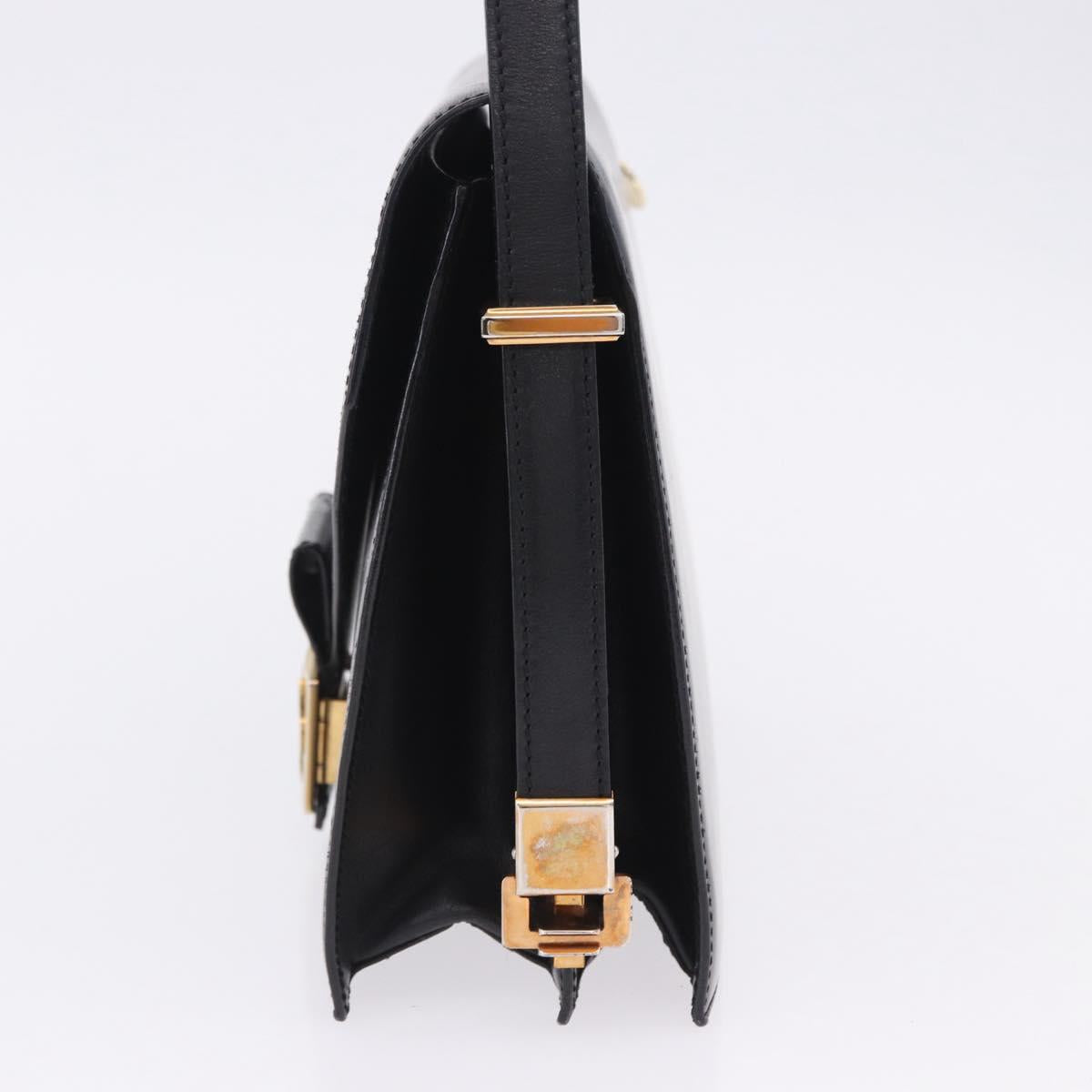 CELINE Horse Carriage Shoulder Bag Leather Black Gold Auth 204459