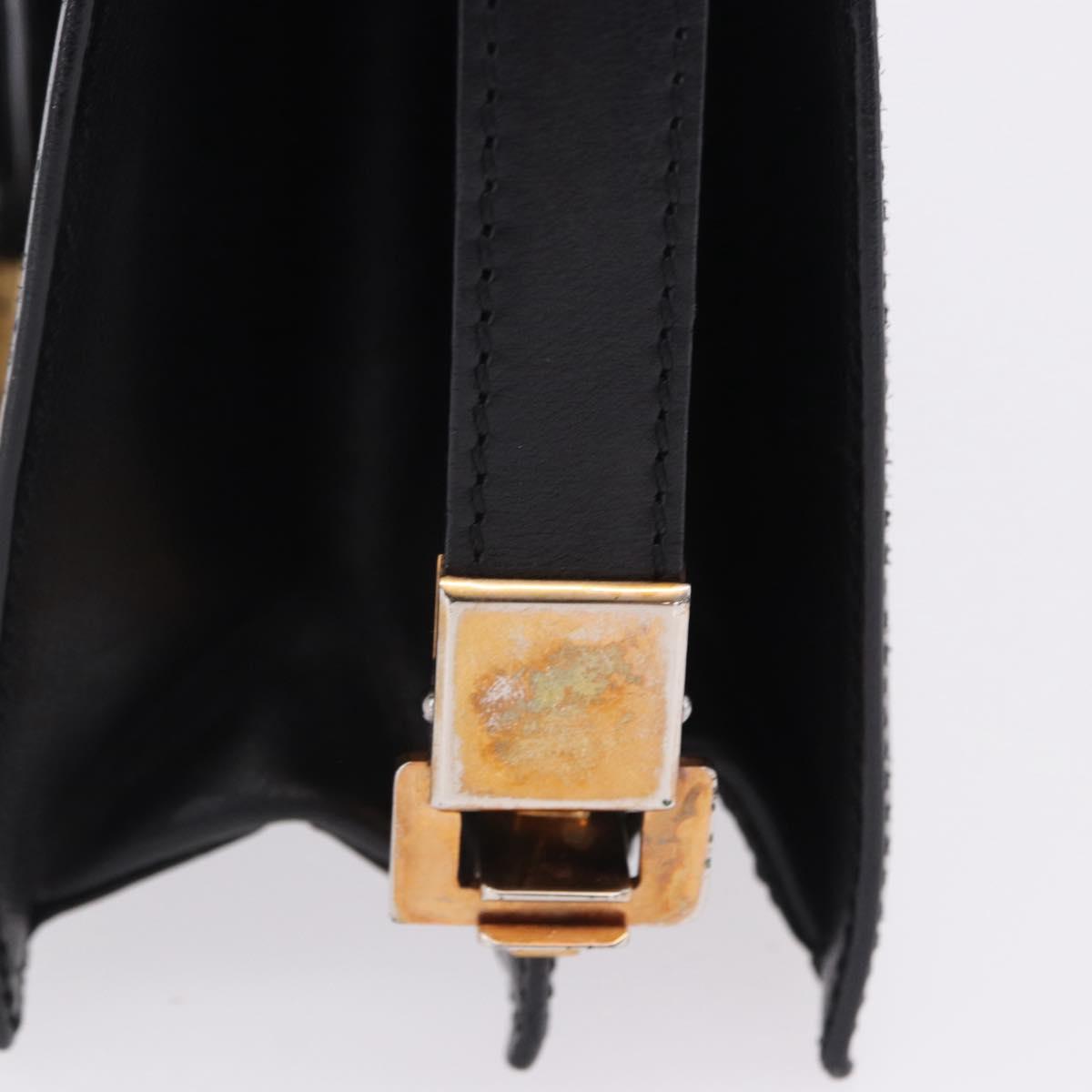 CELINE Horse Carriage Shoulder Bag Leather Black Gold Auth 204459
