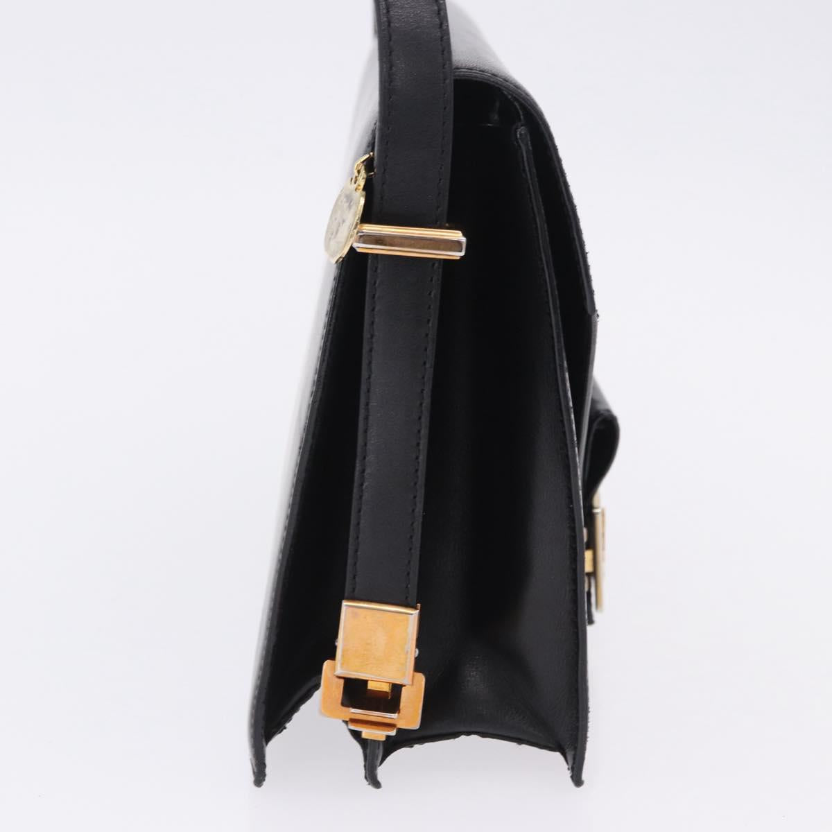 CELINE Horse Carriage Shoulder Bag Leather Black Gold Auth 204459