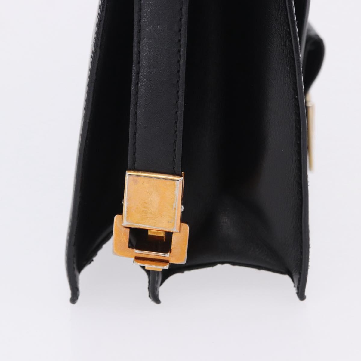 CELINE Horse Carriage Shoulder Bag Leather Black Gold Auth 204459