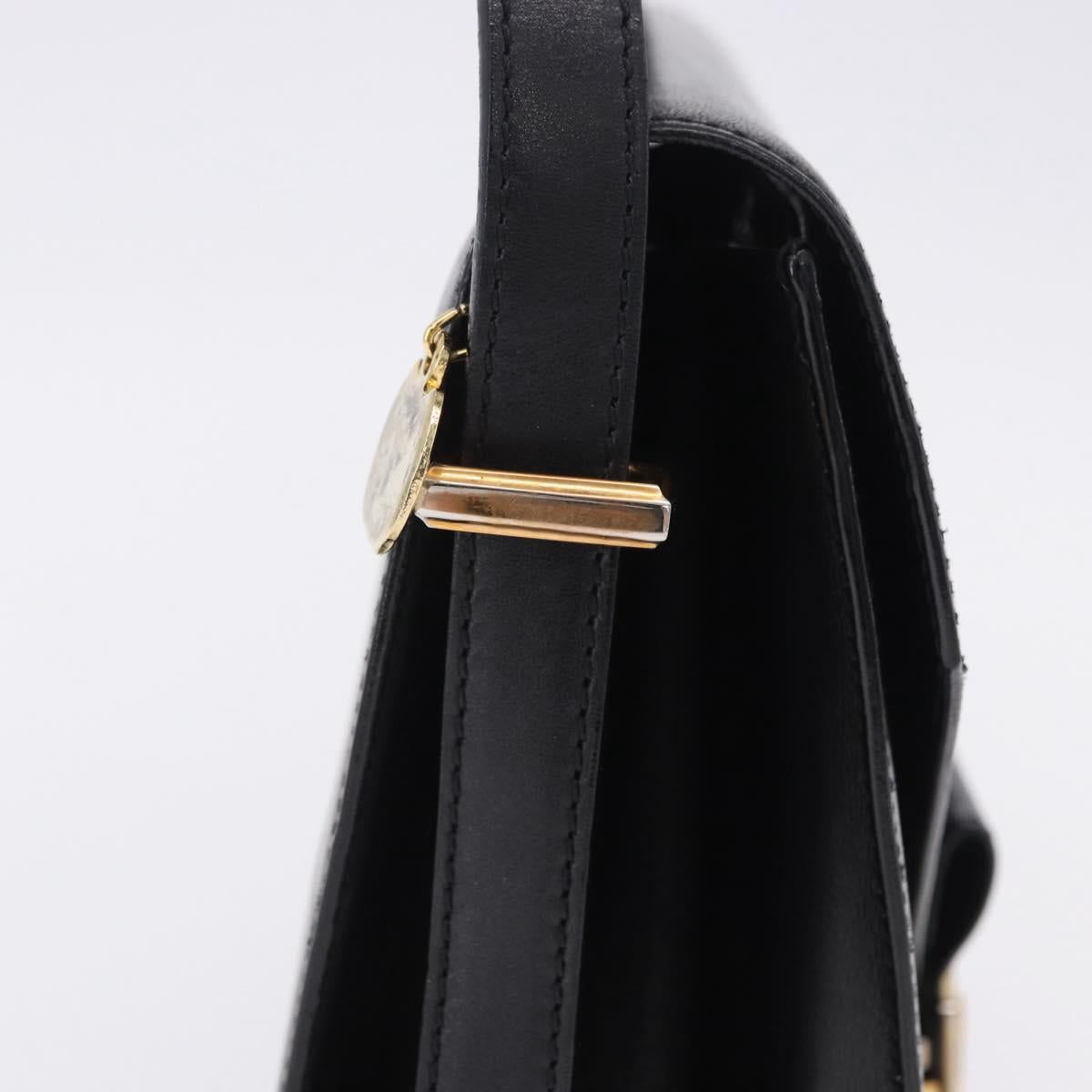 CELINE Horse Carriage Shoulder Bag Leather Black Gold Auth 204459